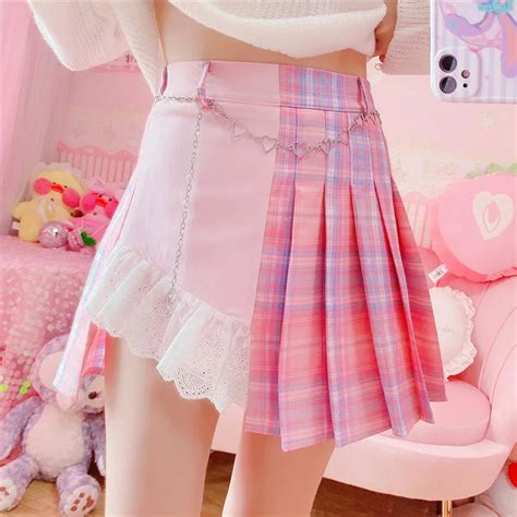 Mini Jupe À Carreaux Rose Harajuku Kawaii Pour Femmes Jupe Courte