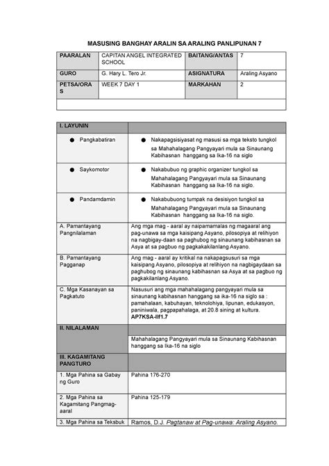WEEK 7 DAY 1 AP 7 MASUSING BANGHAY ARALIN SA ARALING PANLIPUNAN 7