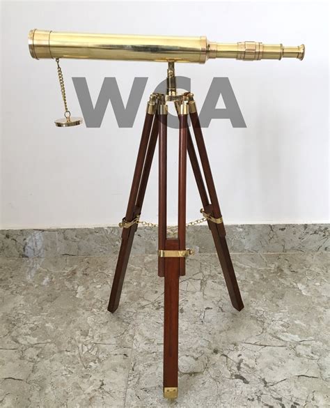 Vintage Shiny Brass Spy Glass Telescope Handmade Wooden Tripod Etsy