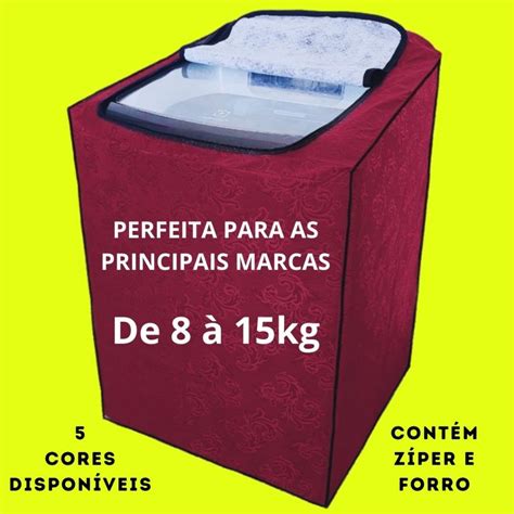 Capa Máquina de Lavar Roupas c Zíper Forro e Impermeável de 8 à 15kg