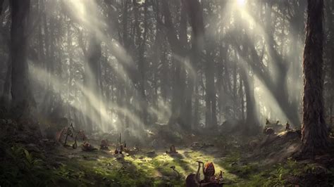 A Goblin Camp Deep In The Forest God Rays Warm Stable Diffusion