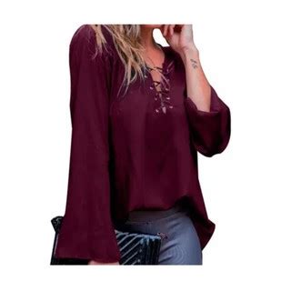 Blusa Feminina Decote Ilhos Manga Longa Flare Cordão Shopee Brasil