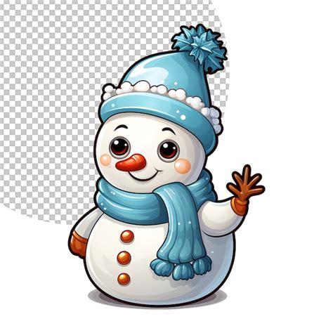 Boneco De Neve Fofo Usando Bon Azul E Cachecol Em Fundo Transparente