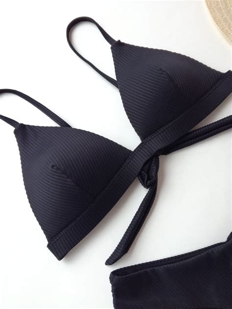 High Leg Bikini Set Black Cheeky Bikini Sexy Bathing Suit Etsy