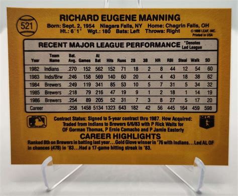 1987 Donruss 521 Rick Manning Milwaukee Brewers Baseball Card EBay