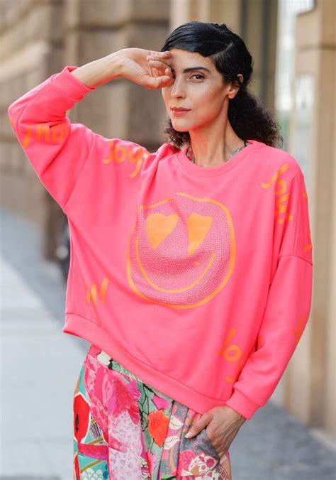 Roundneck Joy Heartface Strass Neonpink Neonorange Miss Goodlife Store