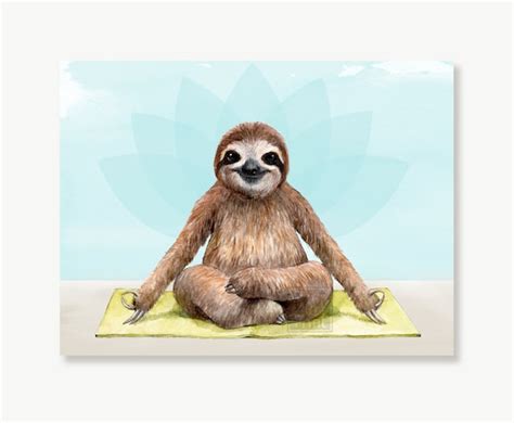 Sloth Yoga Art Print Watercolor Painting Animal Etsy