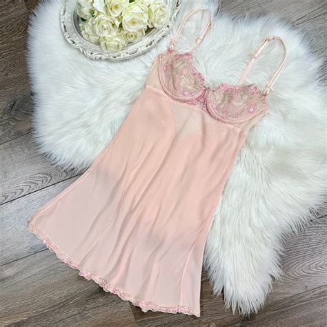Sz 36B S M Vintage Victorias Secret Pure Silk Chiffon Pink Lingerie Slip Dress Etsy