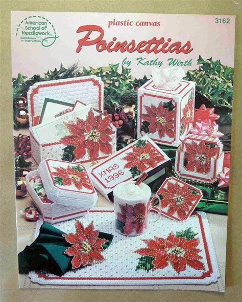 Plastic Canvas Poinsettias Pattern Plastic Canvas Holiday Etsy Plastic Canvas Patterns