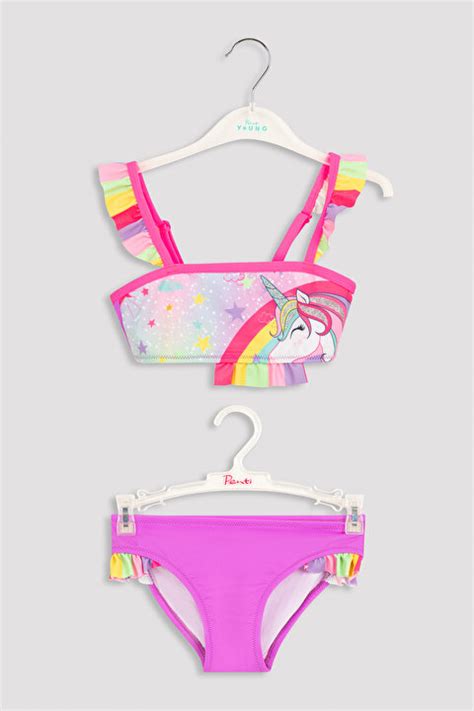 Kız Çocuk Star Unicorn Bandeau Bikini Takımı PL2NTDD122IY MIX Çok