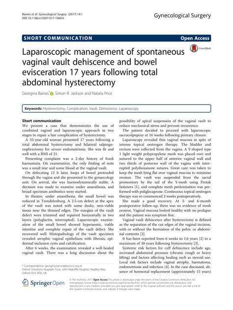 Pdf Laparoscopic Management Of Spontaneous Vaginal Vault Hot Sex Picture