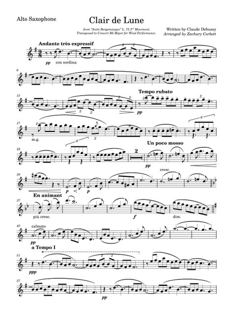 Clair De Lune Arr Zachary Corbett By Claude Debussy Sheet Music For