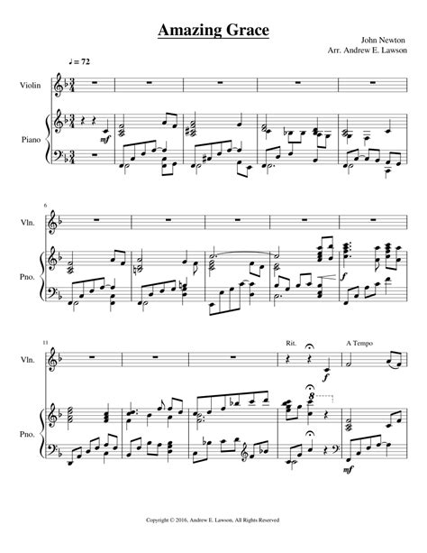 Amazing Grace Sheet Music For Piano Violin Solo Download And Print In Pdf Or Midi Free