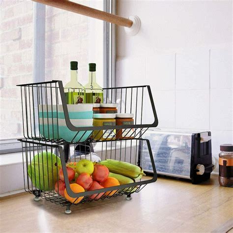 Buy Wire Storage Basket Metal Stackable Potato Onion Storage Bins Fruit