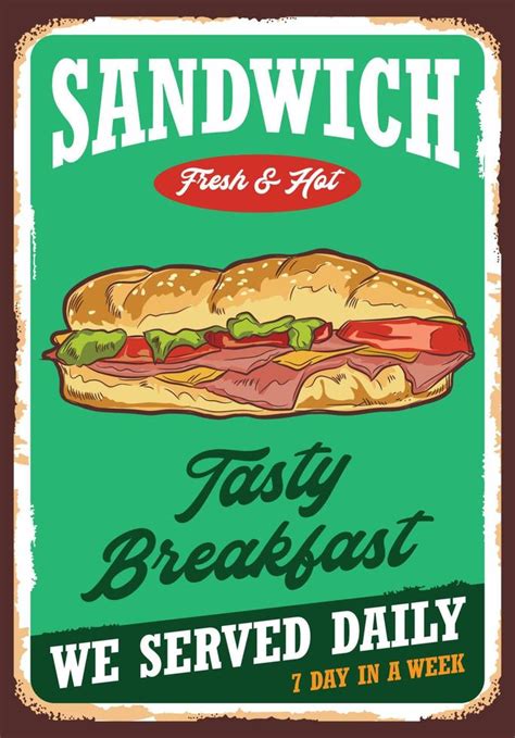 Sandwich Poster Design Vector Illustration In Retro Style Perfect For