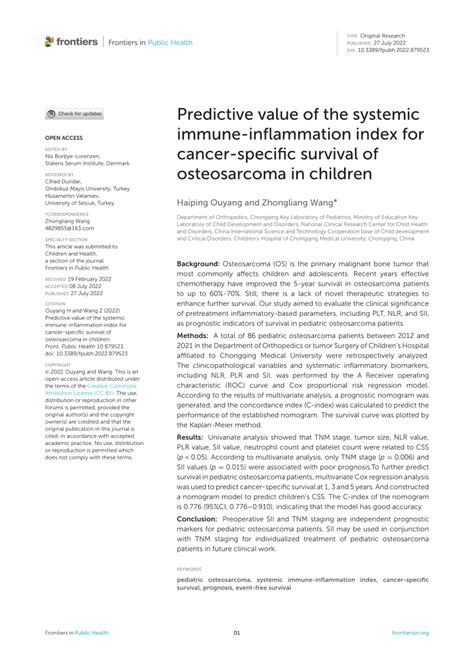 Pdf Predictive Value Of The Systemic Immune Inflammation Index For