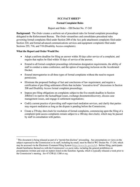 Fillable Online FCC FACT SHEET Formal Complaint Rules Report And Order