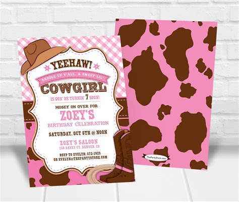 Cowgirl Birthday Invitation Girl Cowgirl Party Invitation Digital