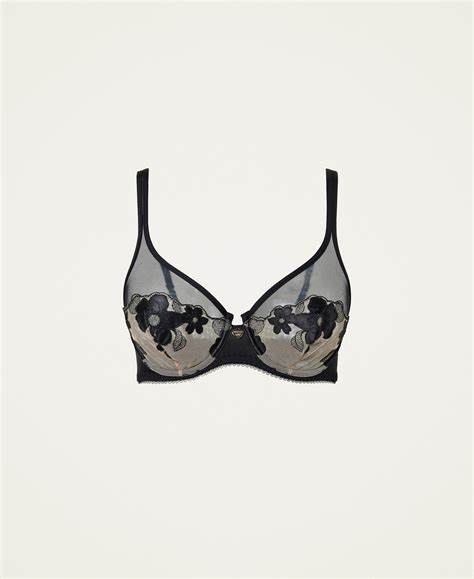 Embroidered Tulle Underwire Bra Woman Black Twinset Milano