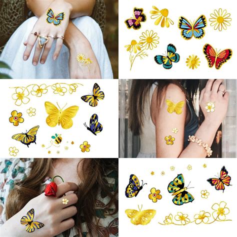 Cerlaza Metallic Glitter Butterfly Temporary Tattoos 6 Sheets Long