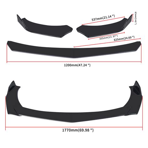 Universal Gloss Black Car Front Bumper Lip Spoiler Splitter Kit