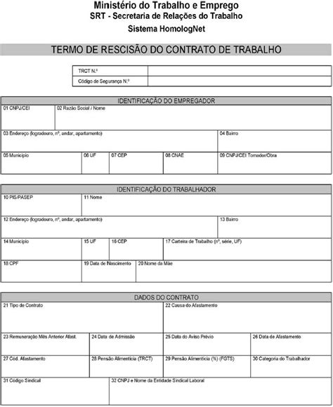 Termo De Rescis O De Contrato De Trabalho