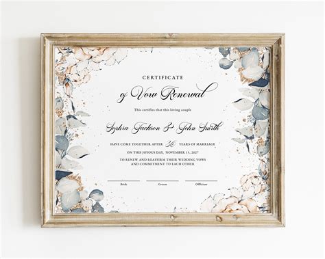 Marriage Vow Renewal Certificate Template Watercolor Certificate Of