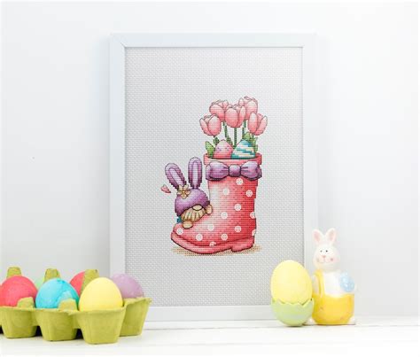 Happy Easter Cross Stitch Pattern PDF Easter Flowers Cross Stitch