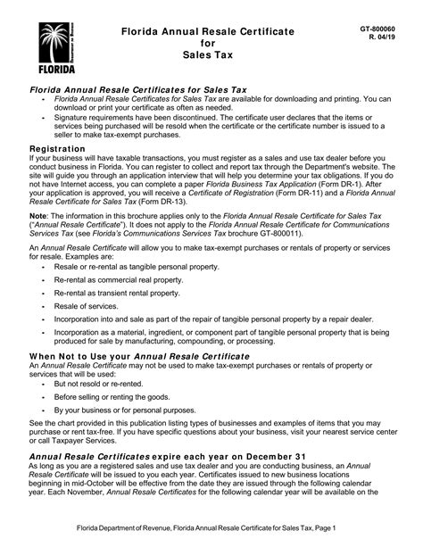 Florida Annual Resale Certificate Pdf Form Formspal