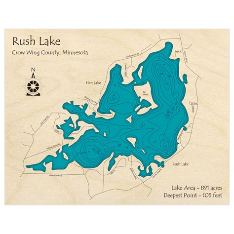 Rush Lake 3d Custom Wood Map Lake Art Llc