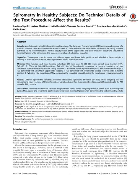 Pdf Spirometry In Healthy Subjects Do Technical Details Of The Test