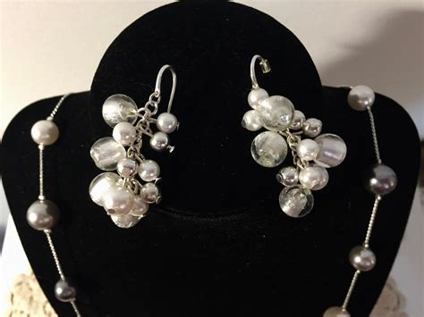 Rmn White Pearl Grey Pearl Necklace W Earrings Etsy