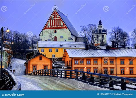 Old Historic Porvoo, Finland with Wooden Houses and Medieval Stone and Brick Porvoo Cathedral ...