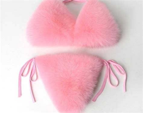 Pink Real Fox Fur Bikini One Size Detachable Fur Etsy