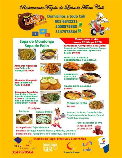 MONDONGO ARMA EL ALMUERZO A TU GUSTO MENU LUNES 23 DE MAYO DE