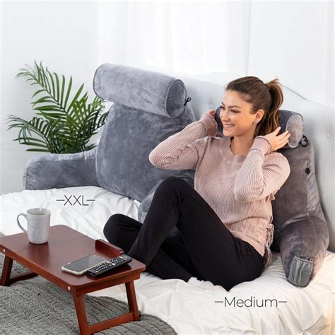 Husband Pillow Medium Dark Grey Backrest Reading Pillow W Arms Adjust Plush Memory Foam Bed