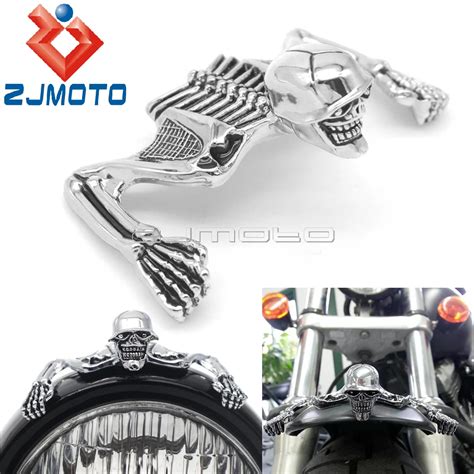 Small Chrome Skull Skeleton Ornament For Harley Chopper Headlight Visor