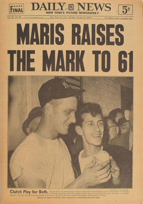 New York Daily News Roger Maris Home Run Record Rr Auction