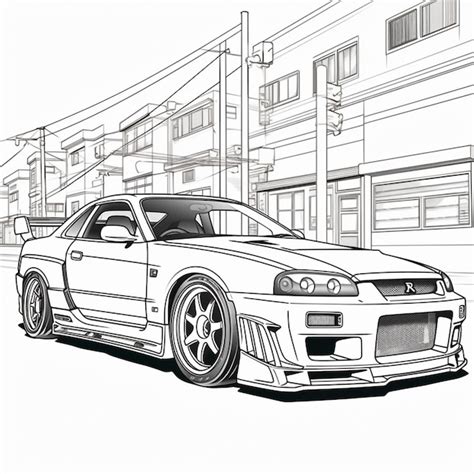 Premium Photo A Drawing Of A Car Parked In Front Of A Building