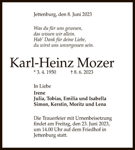 Traueranzeigen Von Karl Heinz Mozer Trauer Gea De