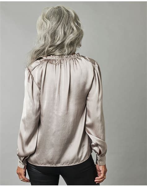 Dark Silver Silk Satin Utility Blouse Pure Collection