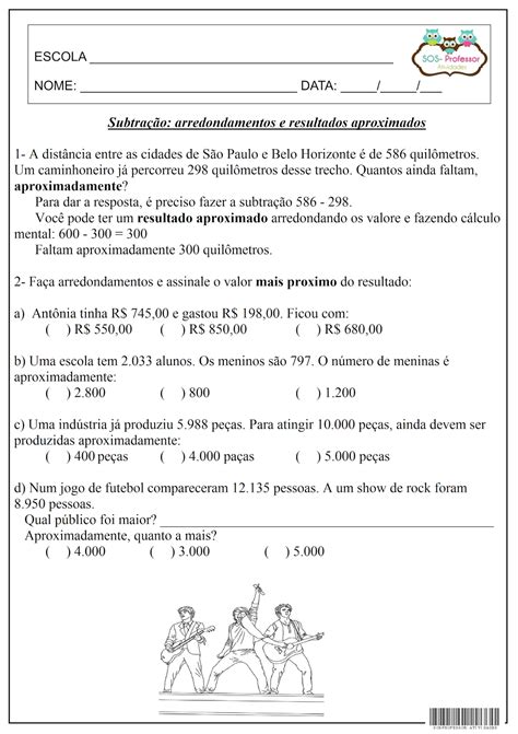 SOSPROFESSOR ATIVIDADES Subtração arredondamentos e resultados