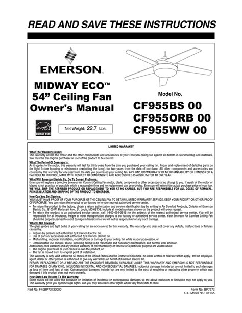 Emerson Ceiling Fan User Manual Shelly Lighting