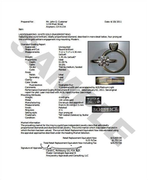 Free 7 Jewelry Appraisal Form Samples In Pdf Ms Word