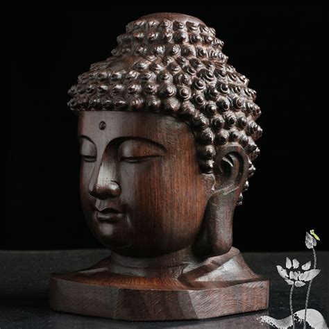 Hand Carved Redwood Crafts Tathagata Sculpture Sakyamuni Head Buddha