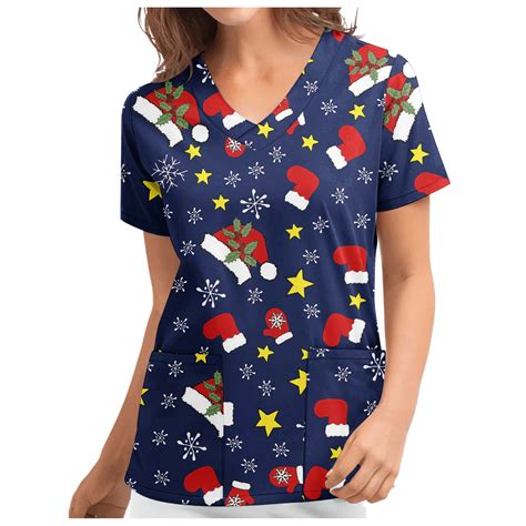 Uniformes con estampado navideño para Mujer Tops de manga corta con