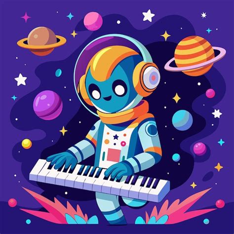 Astronauta Lindo Tocando El Teclado M Sica Piano En El Espacio Icono