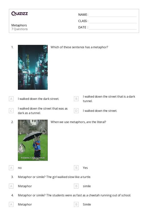 Metaphors Worksheets On Quizizz Free Printable