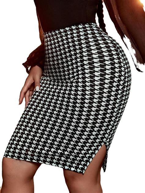 Elegant Houndstooth Bodycon Black And White Women Skirts Women S