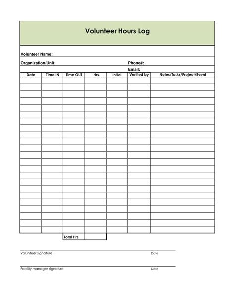 Free Printable Volunteer Hours Log Templates Excel Pdf Form Sheet